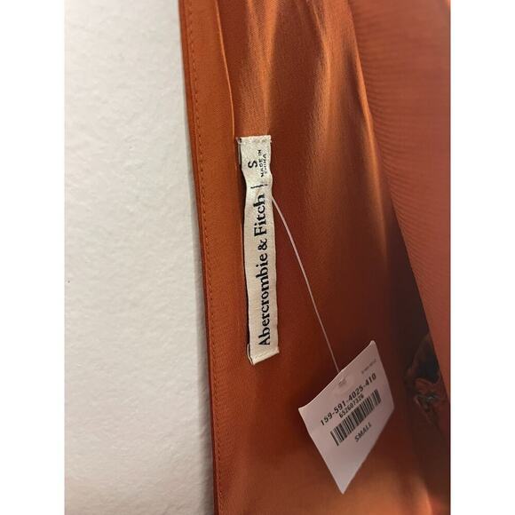 Abercrombie & Fitch Slip Dress S Midi Burnt Orange Satin Cinch Front Slit NEW - Picture 7 of 9